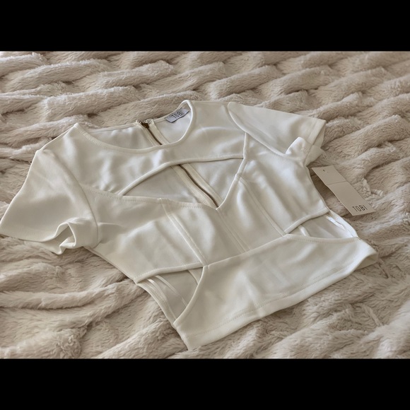 Tobi Tops - White crop top with cut outs